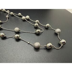 Silver Tone Multi-Strand Ball Chain Necklace with Both High Luster and Textured